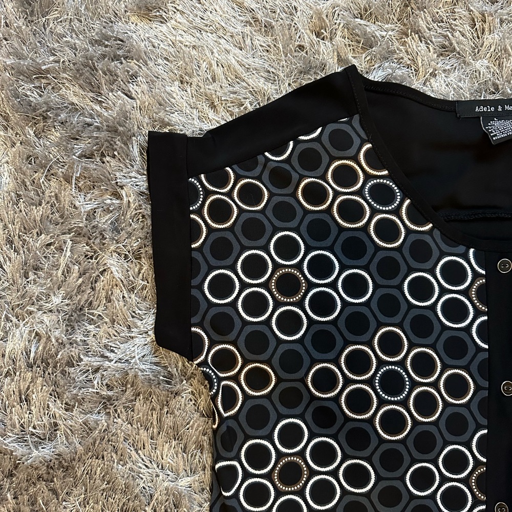 Black Patterned Cap-Sleeve Blouse - Adele & May - image 3